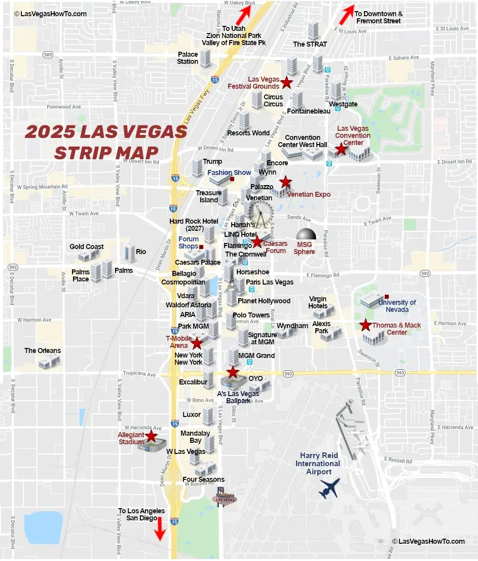 Las Vegas Strip Map (2025) Updated | Lasvegashowto for Las Vegas Strip Hotel Map Printable