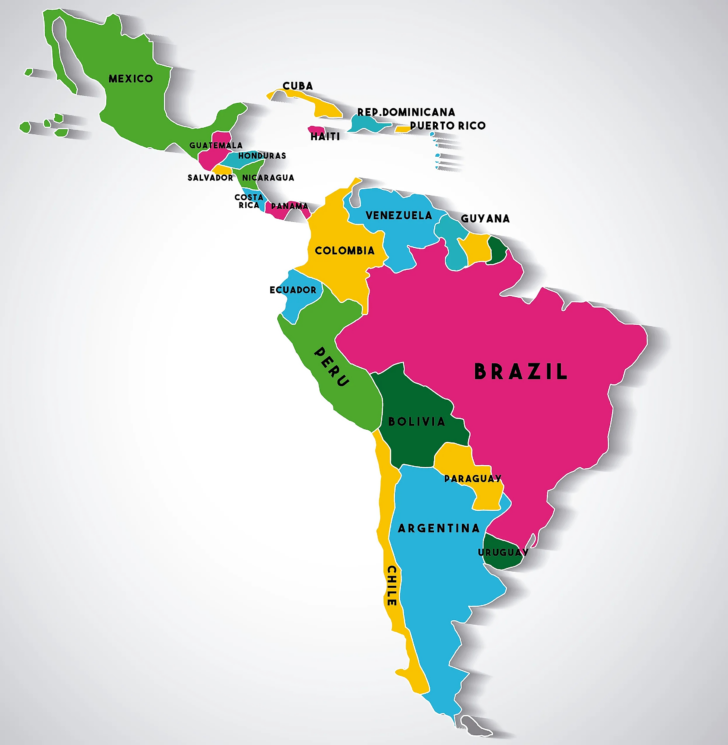Map of North South and Central America