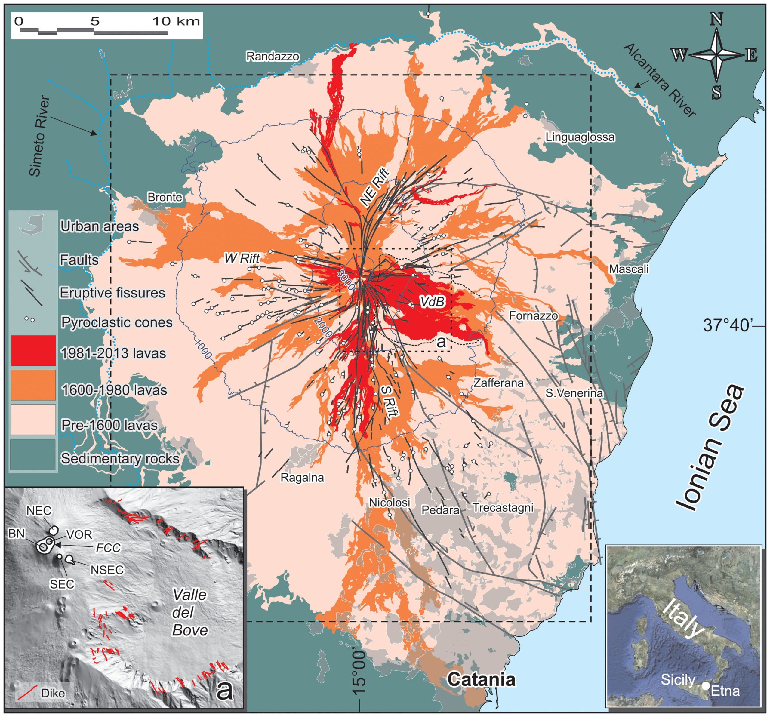 Lava Flow Hazards At Mount Etna: Constraints Imposederuptive throughout Map of Mount Etna Italy