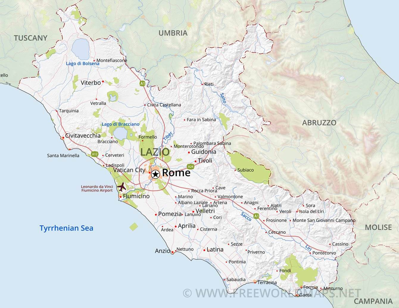 Lazio Maps in Map of Lazio Region Italy