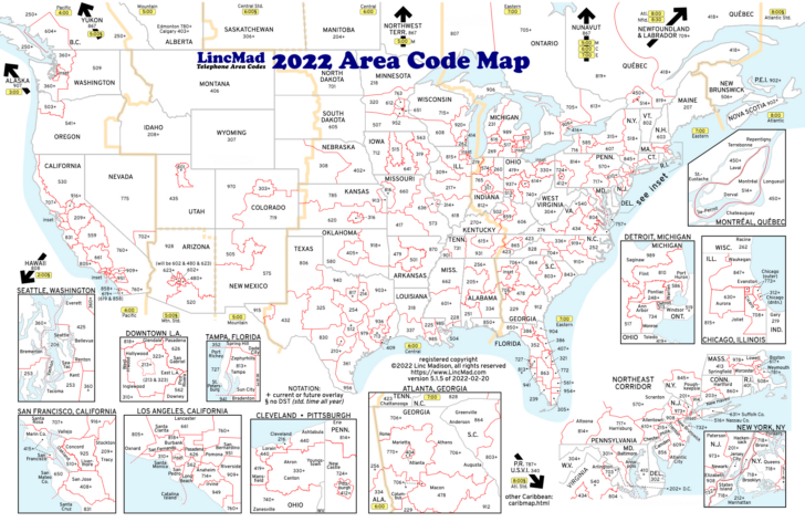 Printable Map with Time Zone and Area Code