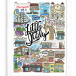 Little Italy Art Print | San Diego Watercolor Drawing California With Map Of Little Italy San Diego Ca