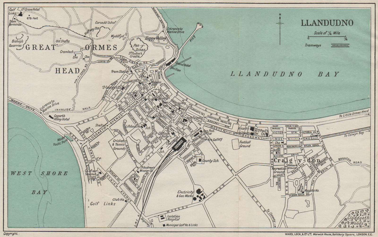 Llandudno Vintage Town/City Plan. Wales. Ward Lock 1930 Old with regard to Free Street Map of Llandudno