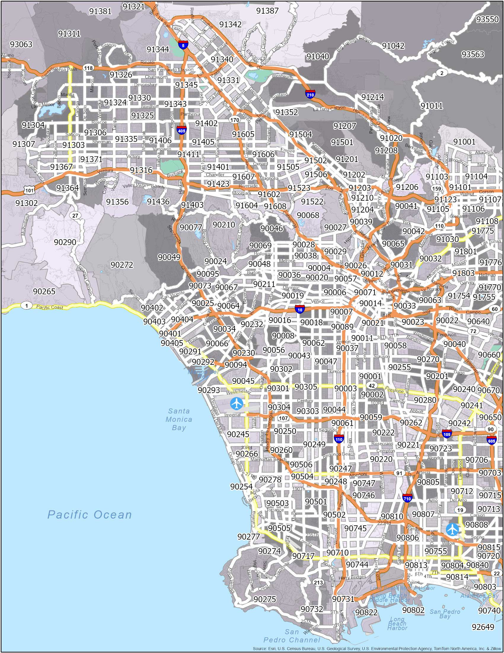 Los Angeles Zip Code Map - Gis Geography throughout Los Angeles County Zip Code Map Printable