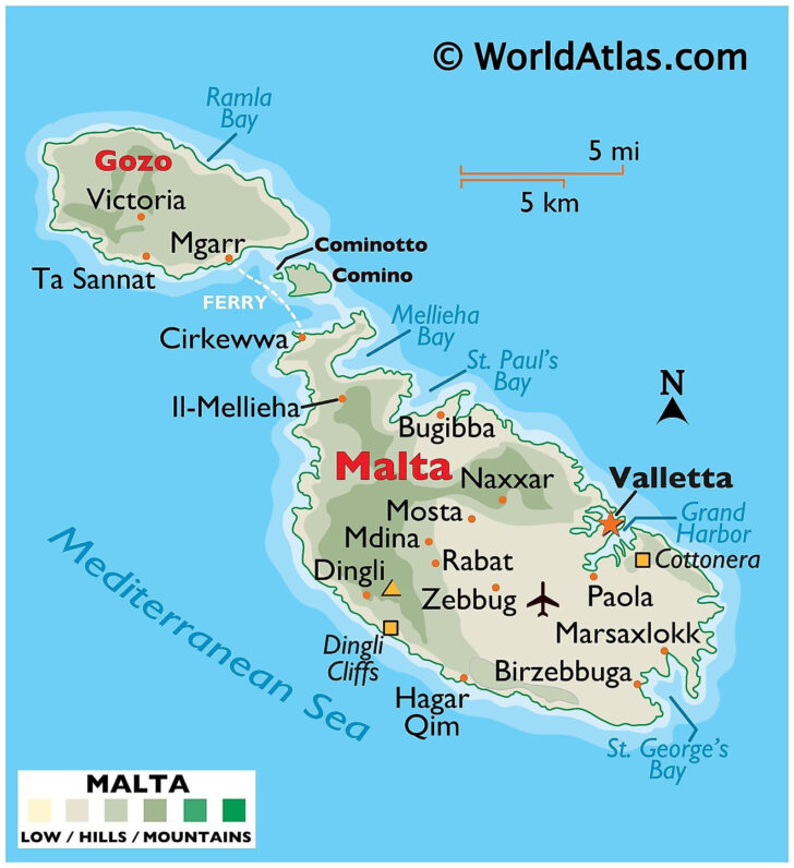 Map of Malta and Italy