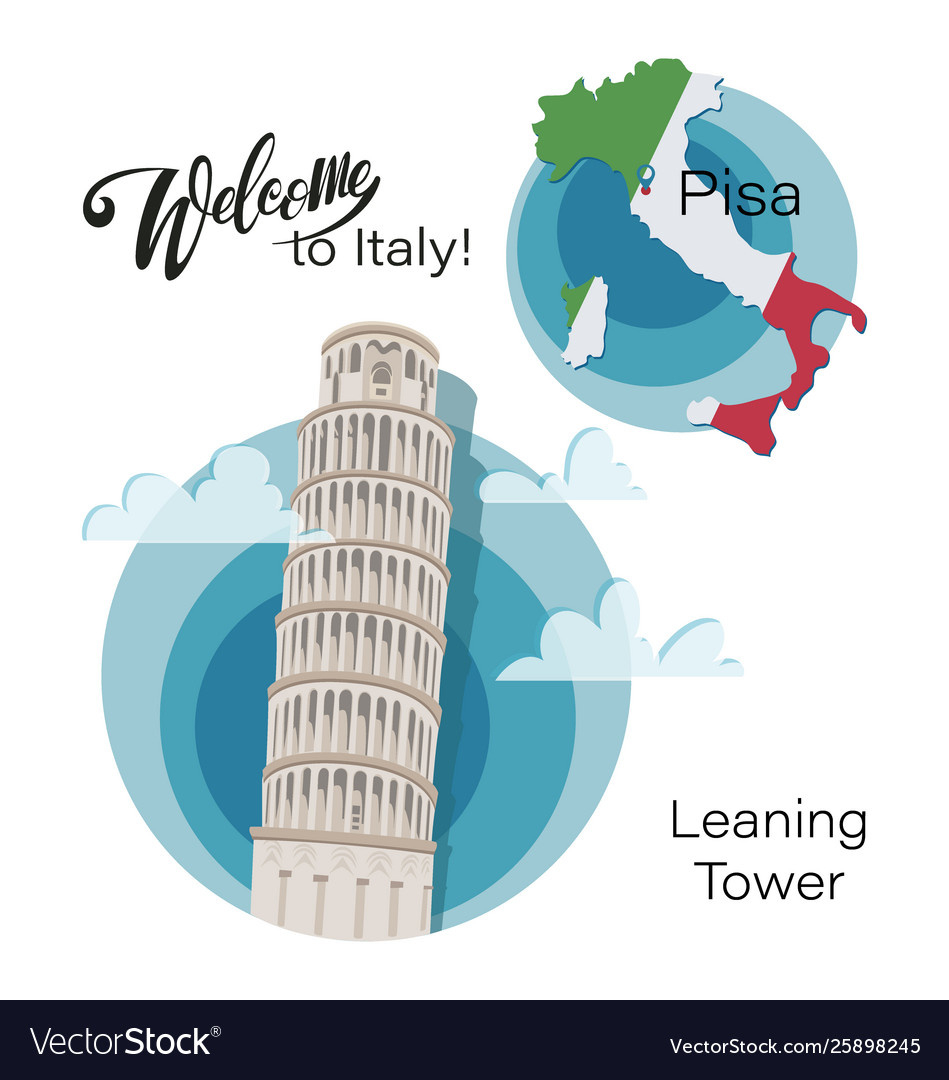 Map Italy Pisa Leaning Tower Set Royalty Free Vector Image inside Leaning Tower of Pisa Italy Map