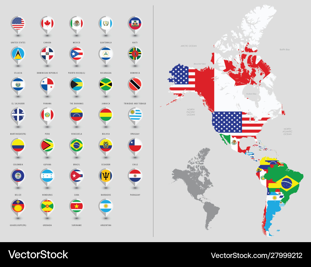 Map North And South America Flags Royalty Free Vector Image with North And South America Flag Map