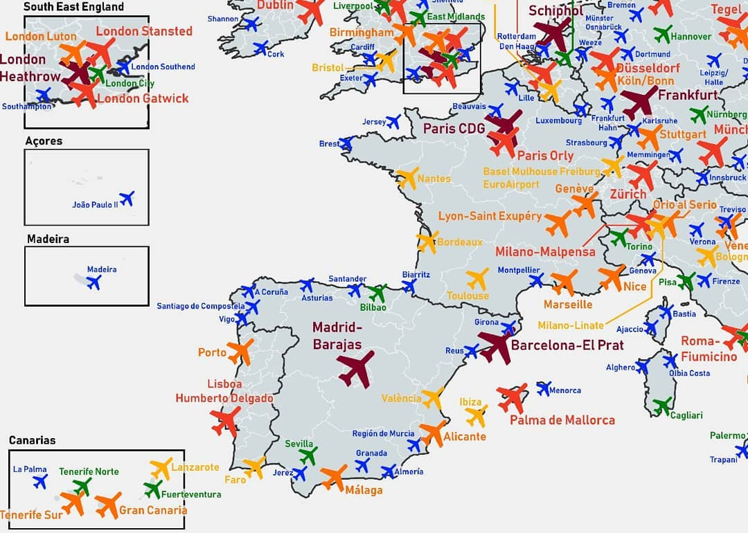 map of all major airports of europe with over 1 million yearly for map of western europe with main airports Map Of All Major Airports Of Europe With Over 1 Million Yearly for Map of Western Europe with Main Airports