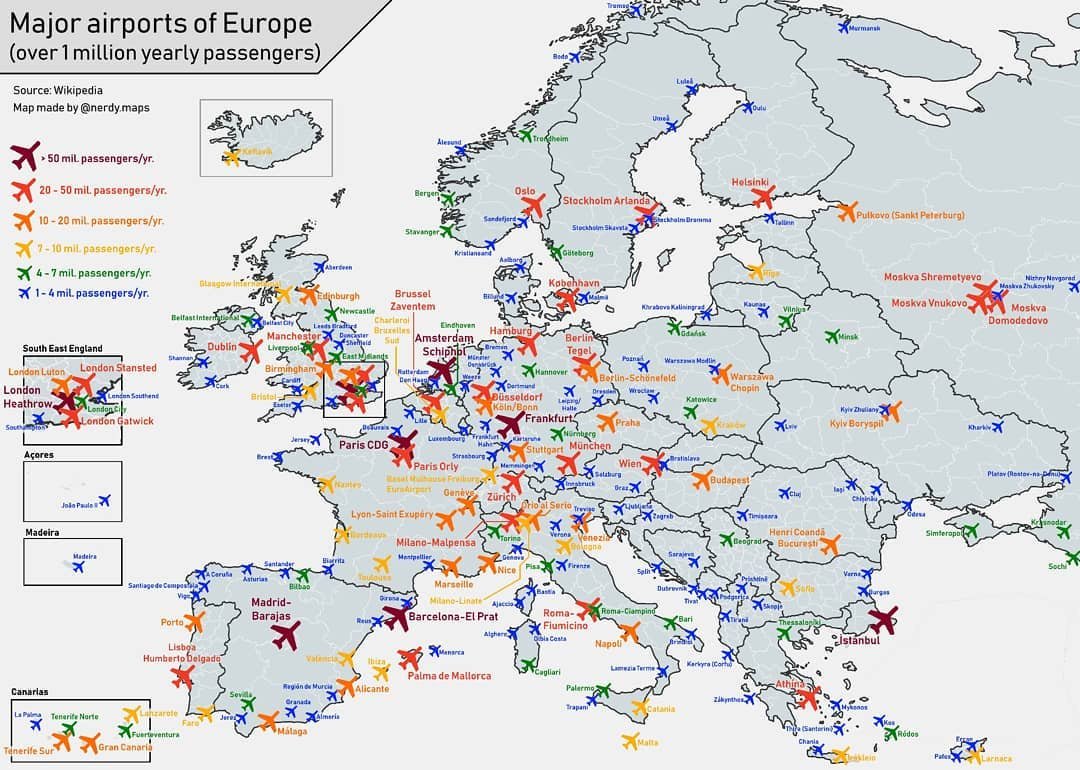 map of all major airports of europe with over 1 million yearly with map of western europe with main airports Map Of All Major Airports Of Europe With Over 1 Million Yearly with Map Of Western Europe With Main Airports