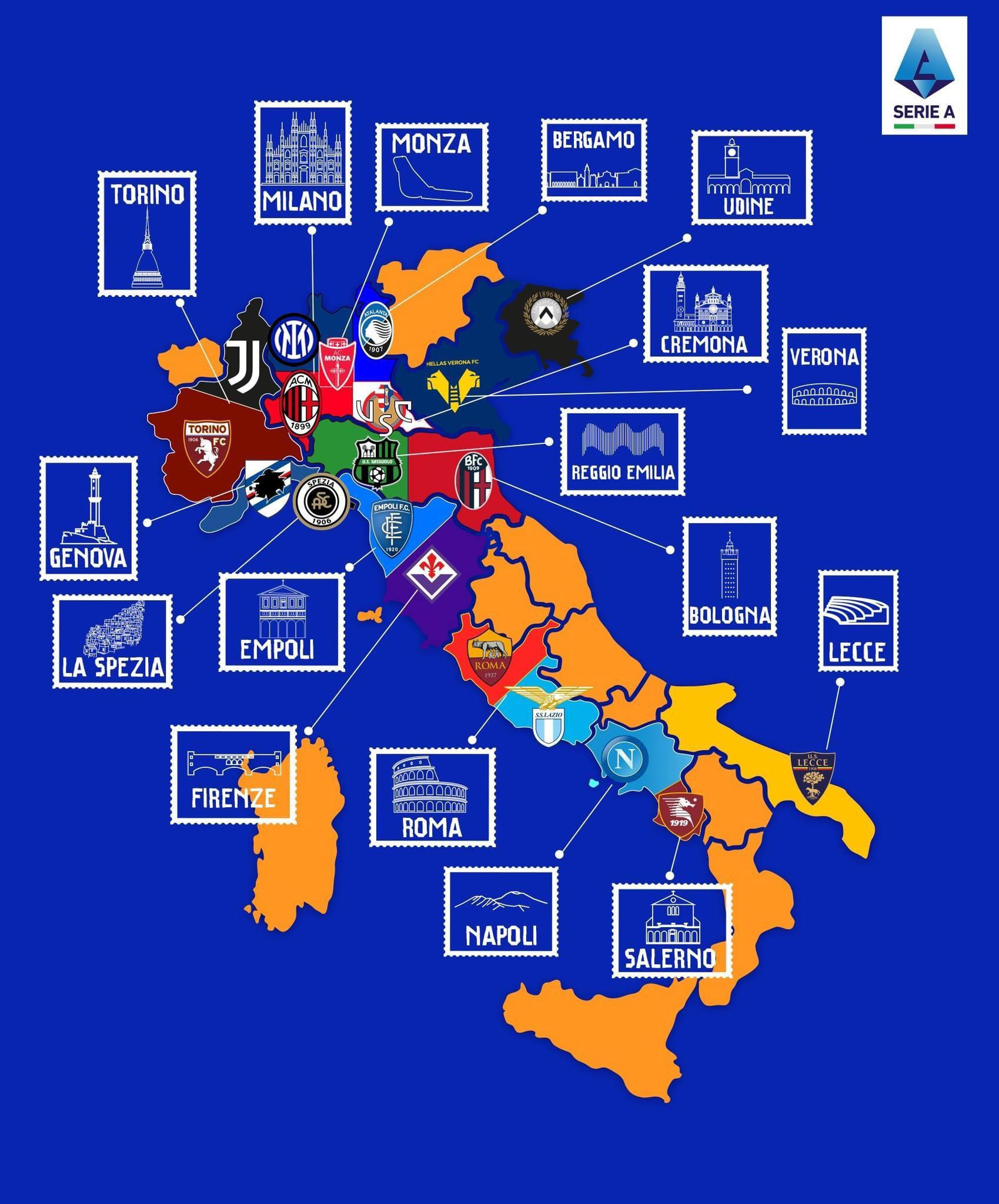 Map Of All Serie A Teams : R/Soccer inside Map Of Italian Soccer Teams