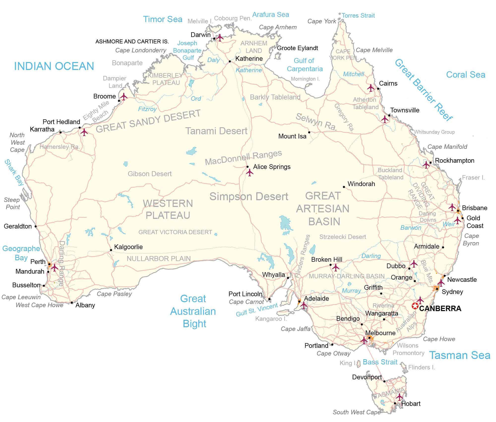 Map Of Australia - Cities And Roads - Gis Geography with Free Printable Map Of Australia With Cities And Towns