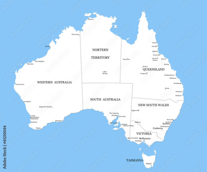 Free Printable Map of Australia with Cities and Towns