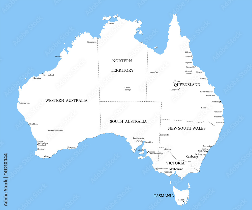 Map Of Australia With Major Towns And Cities Stock Illustration in Free Printable Map of Australia with Cities and Towns
