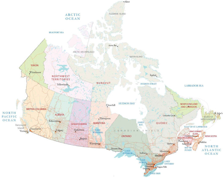 Free Printable Map of Canada with Provinces and Capitals