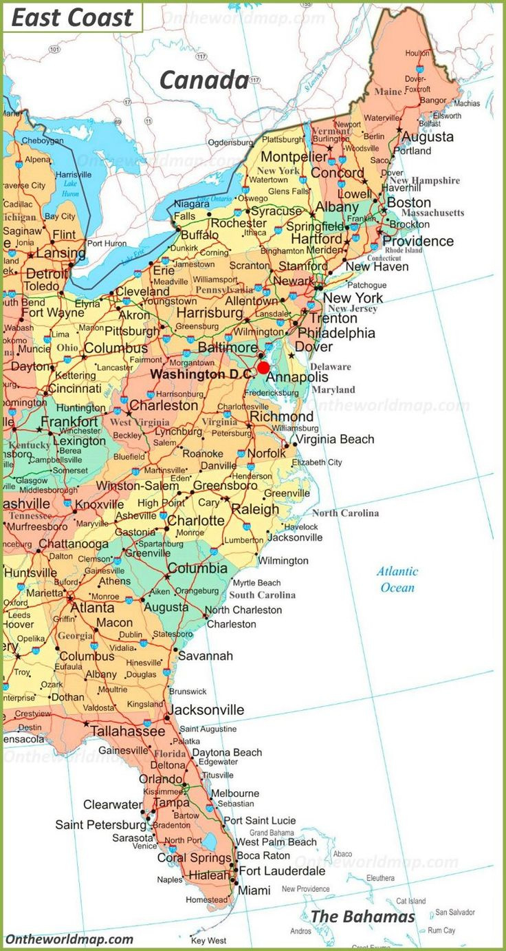 Map Of East Coast Of The United States regarding Map of Eastern United States Printable