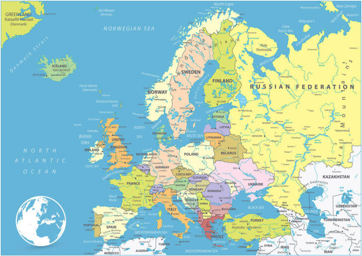 Map of the Europe and Asia