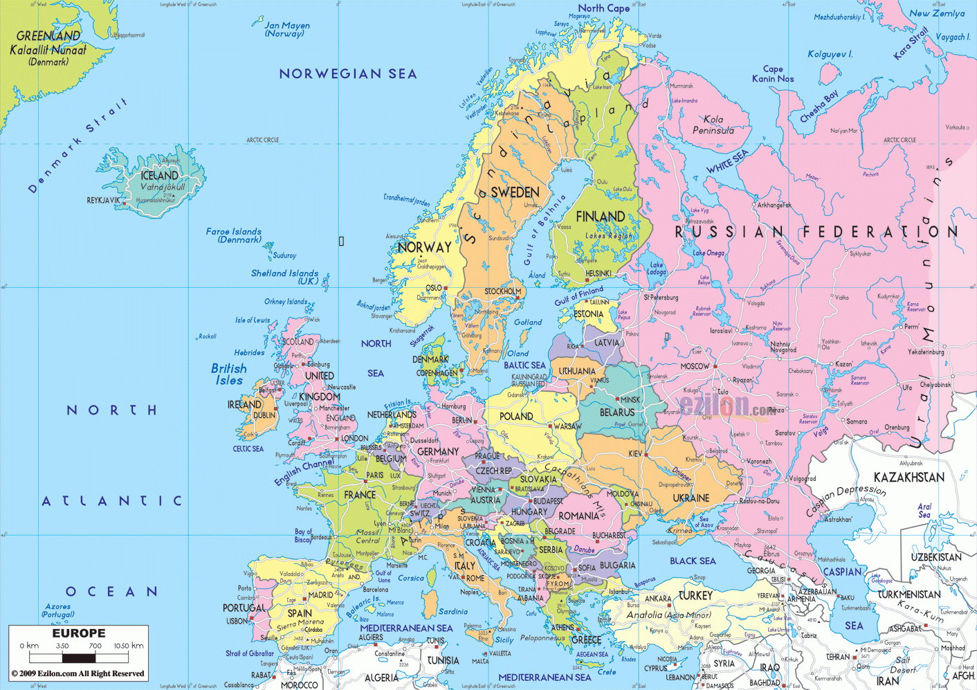 Map Of Europe With Countries, Cities And Boundaries - Ezilon Maps regarding Tourist Map of Europe and Asia