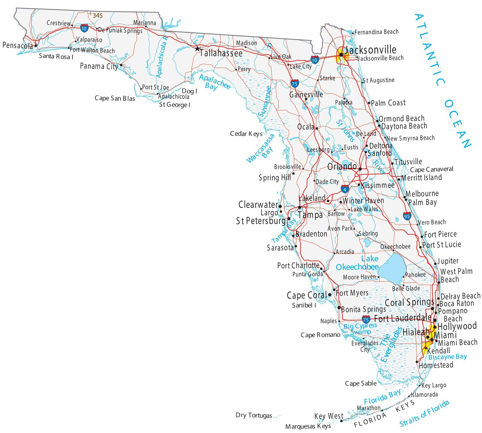 Map Of Florida - Cities And Roads - Gis Geography inside Printable Map of West Coast of Florida