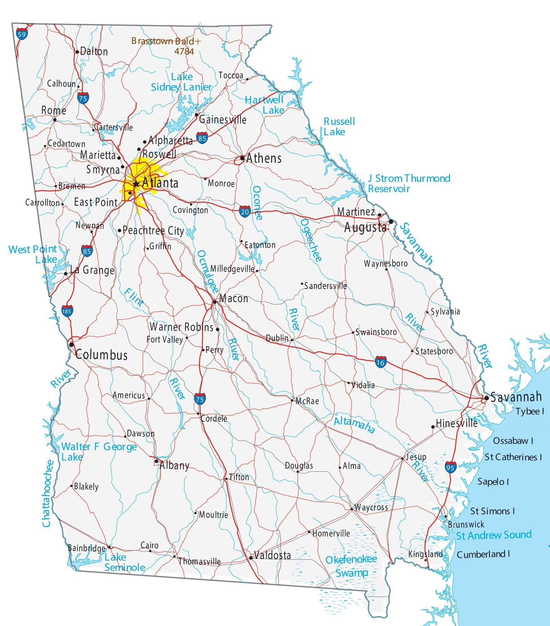 Map Of Georgia - Cities And Roads - Gis Geography with Printable Map of Georgia with Cities