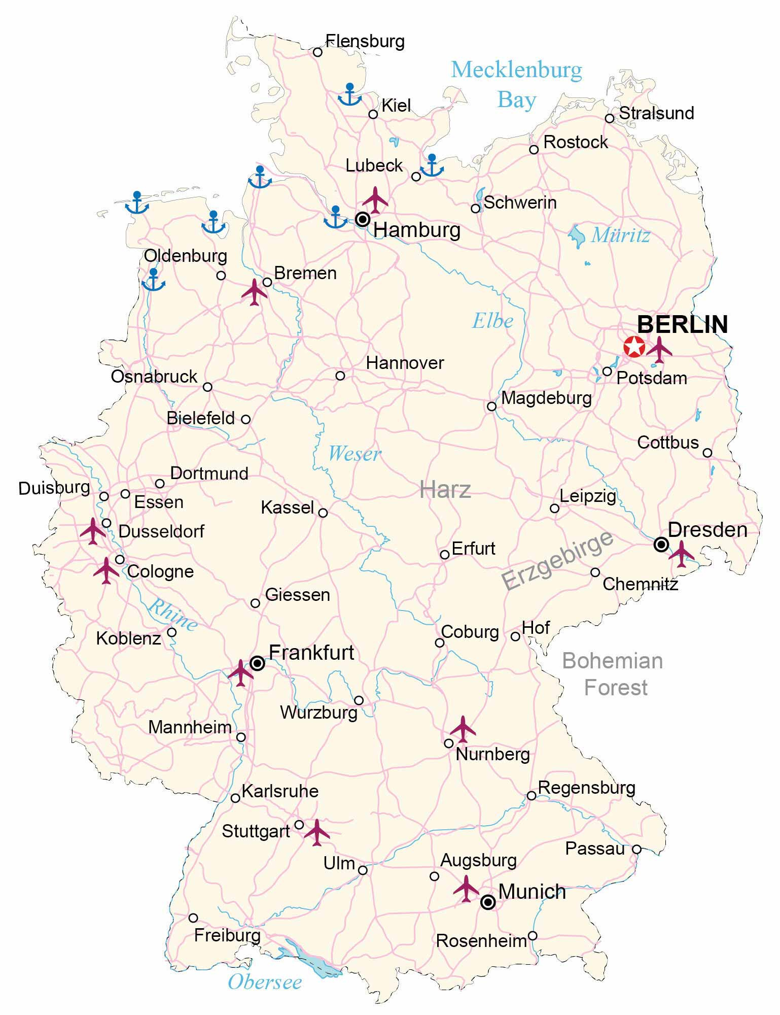 Map Of Germany - Cities And Roads - Gis Geography in Free Printable Map of Germany with Cities and Towns