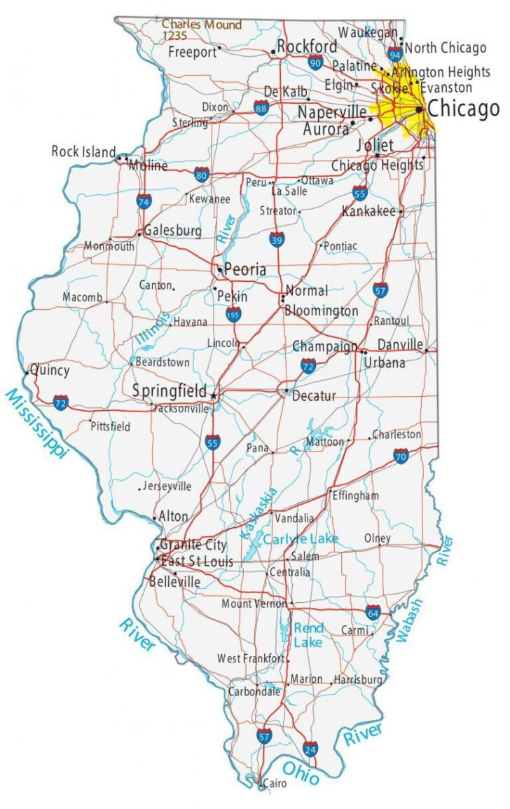 Illinois County Map with Cities Printable
