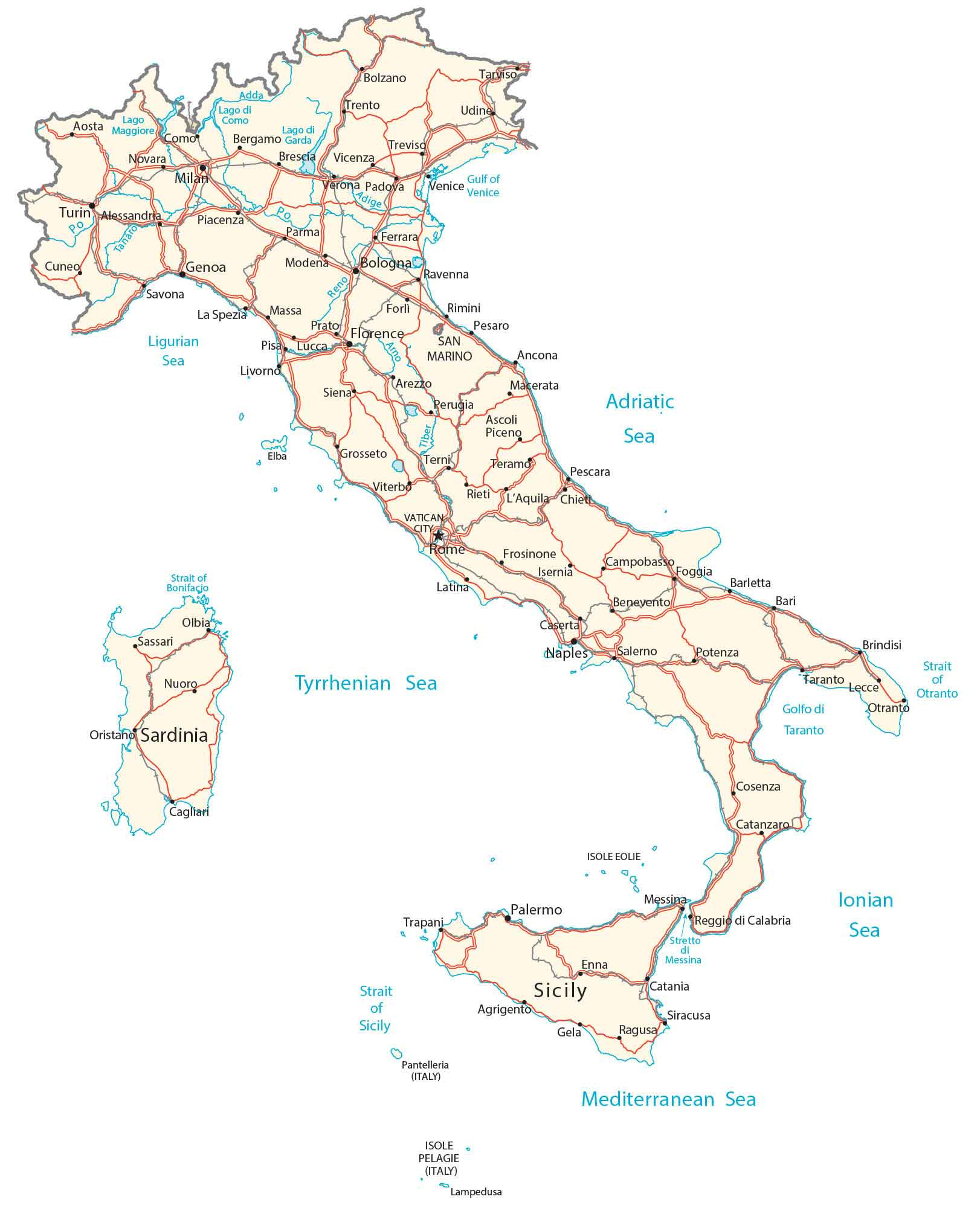 Map Of Italy - Cities And Roads - Gis Geography for Map Of Italian Cities And Towns
