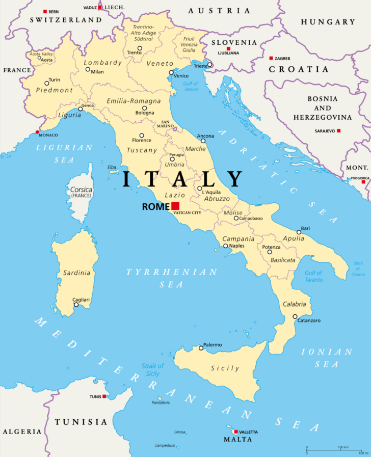 Map of Italy with Florence