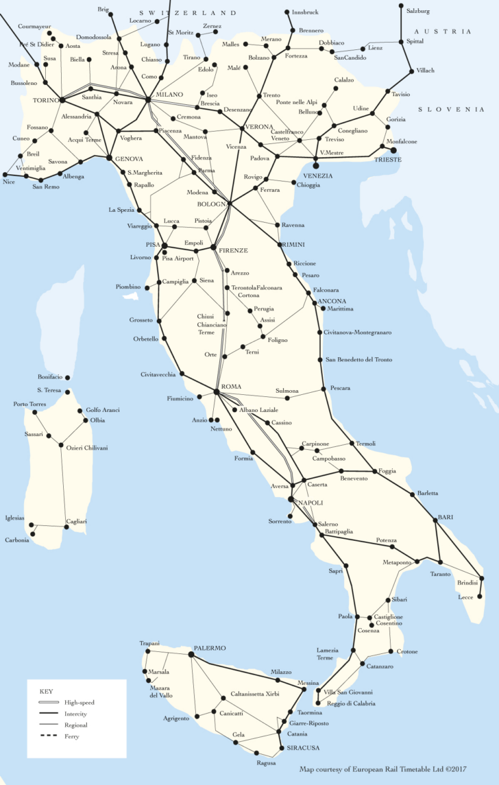 Map of Train Stops In Italy