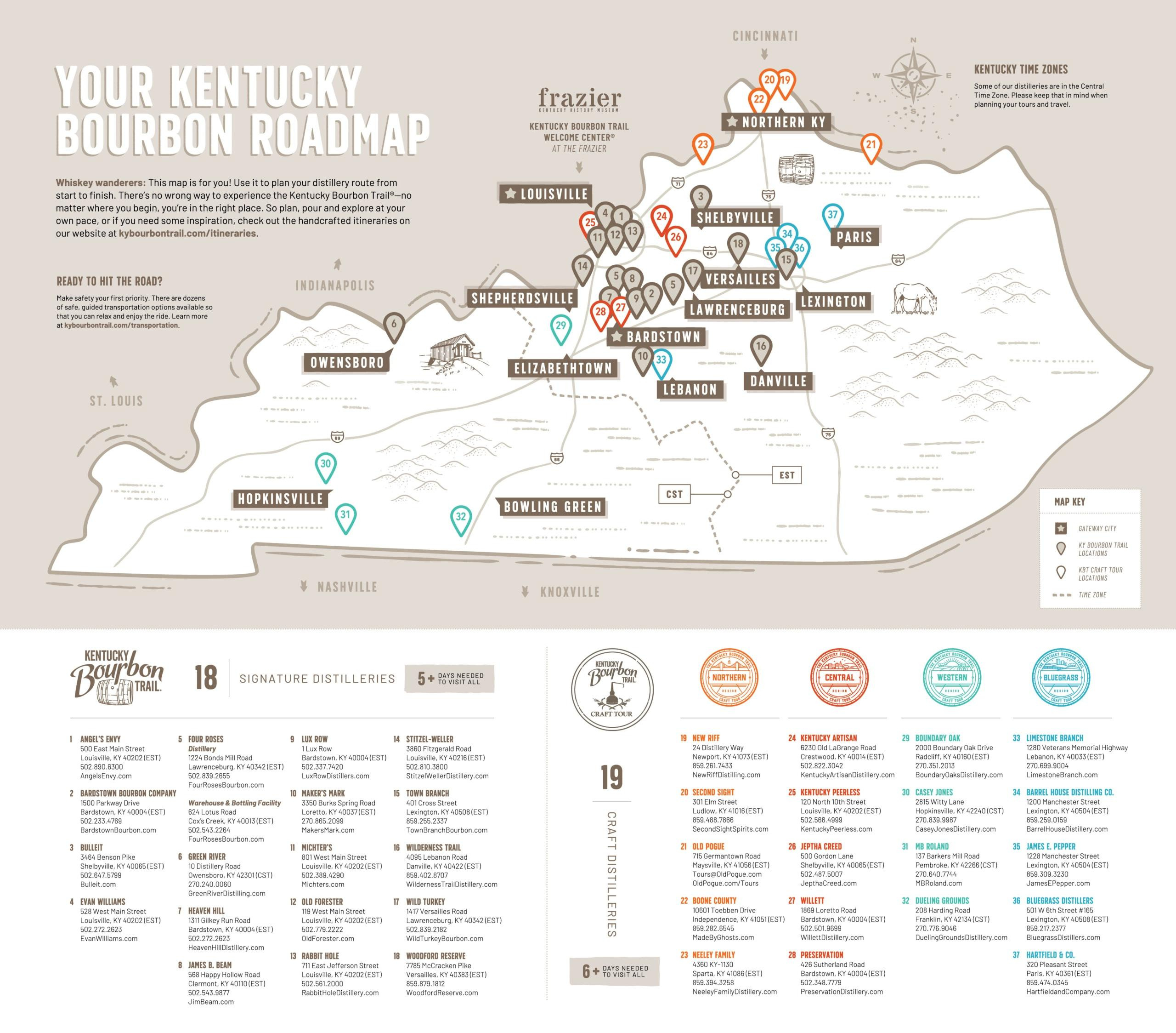 Map Of Kentucky Bourbon Trail.kentucky Bourbon Trail (2021 with Pdf Printable Kentucky Bourbon Trail Map