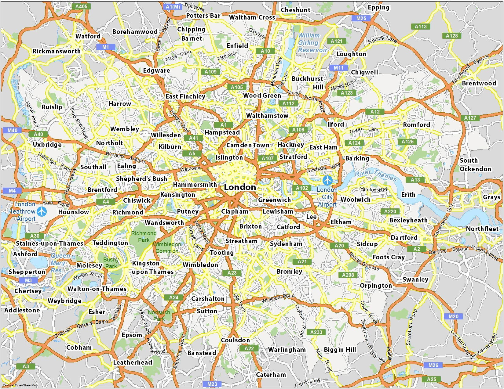 map of london england gis geography throughout free printable map of london Map Of London, England - Gis Geography throughout Free Printable Map of London