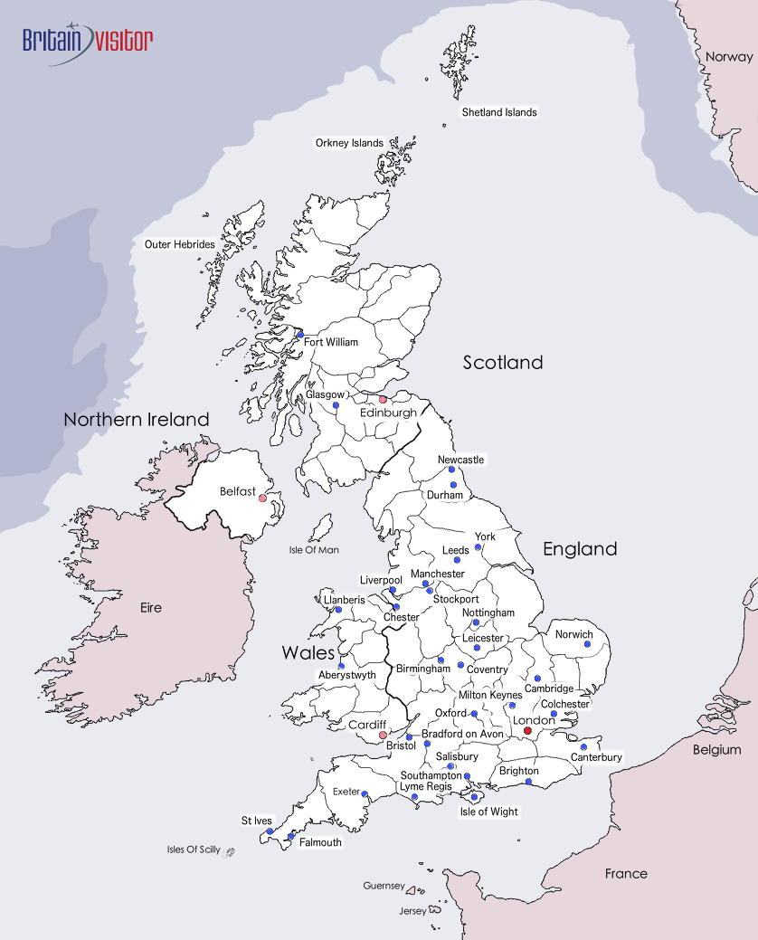 Map Of Major Towns &amp;amp; Cities In The British Isles | Britain Visitor in Map of England and Scotland with Towns