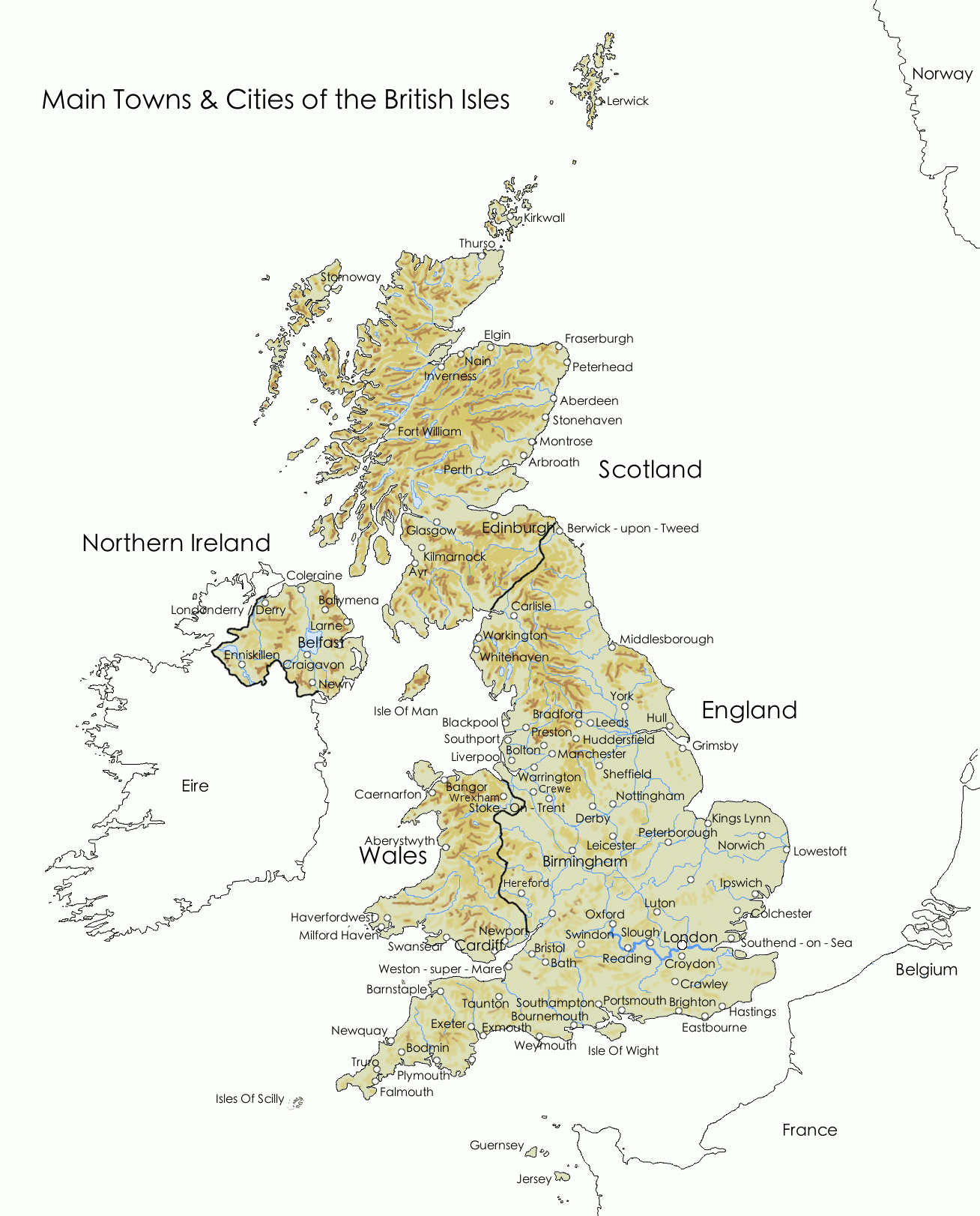 Map Of Major Towns &amp;amp; Cities In The British Isles | Britain Visitor inside Map Of England And Scotland With Towns