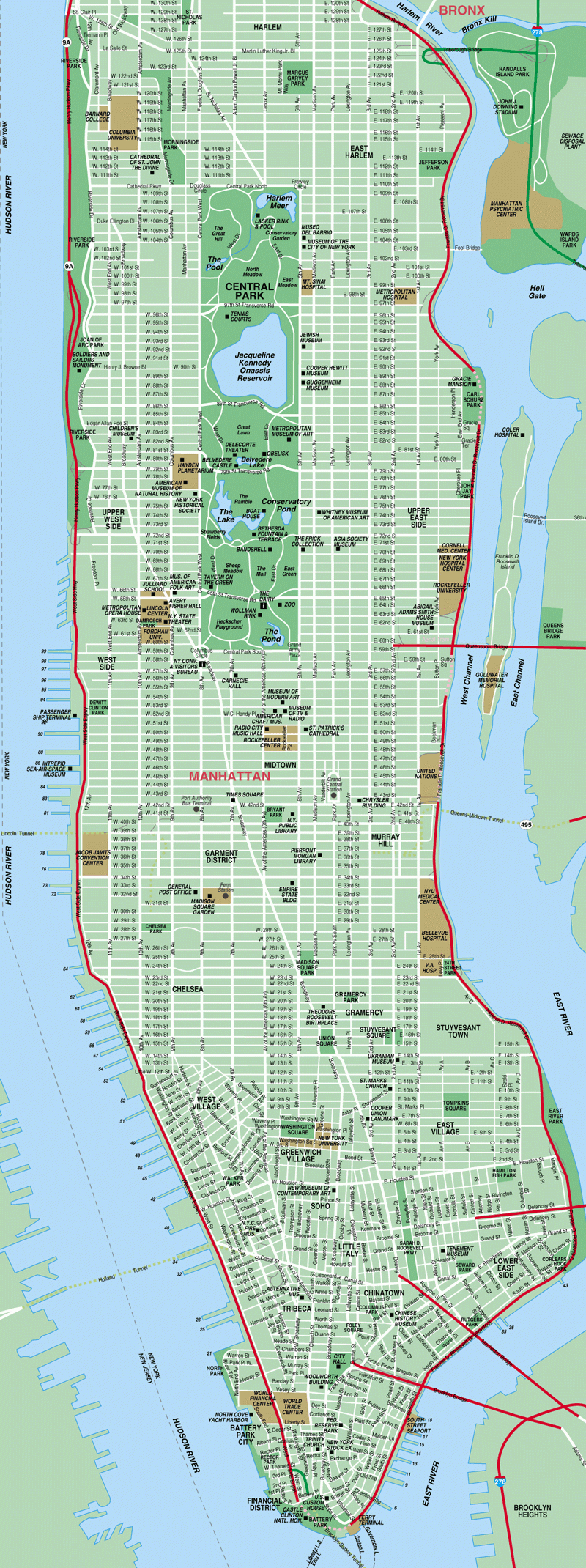 Map Of Manhattan, New York City - Detailed Manhattan Map intended for Printable Manhattan Map With Streets And Avenues