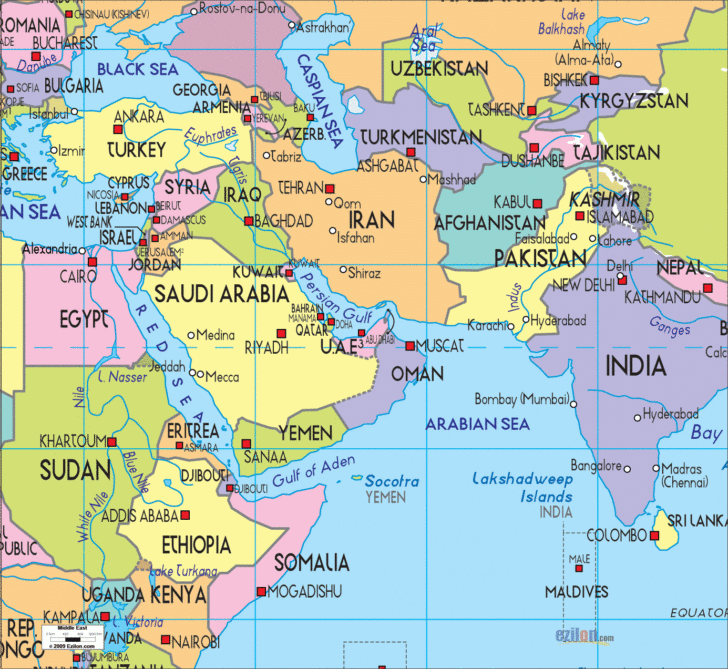 Map of Middle East and Europe and Asia
