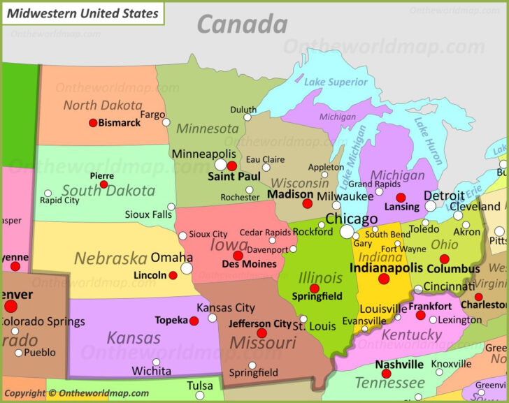 Midwest States and Capitals Map Printable