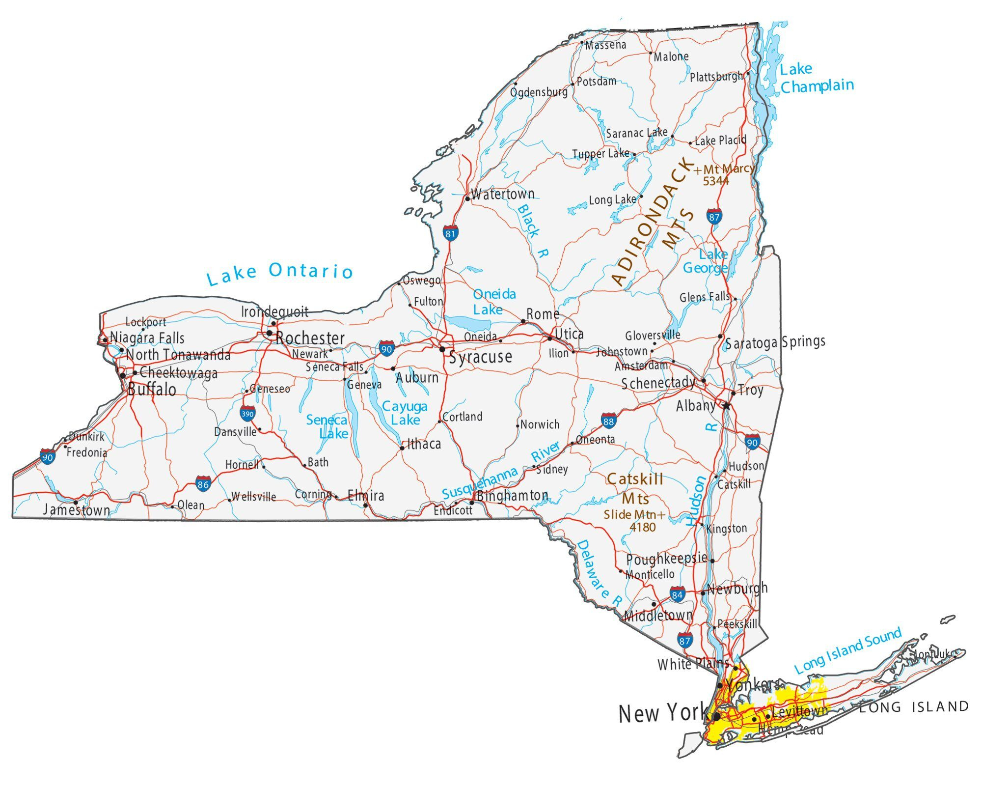 Map Of New York - Cities And Roads - Gis Geography with regard to Printable Map Of New York State With Cities