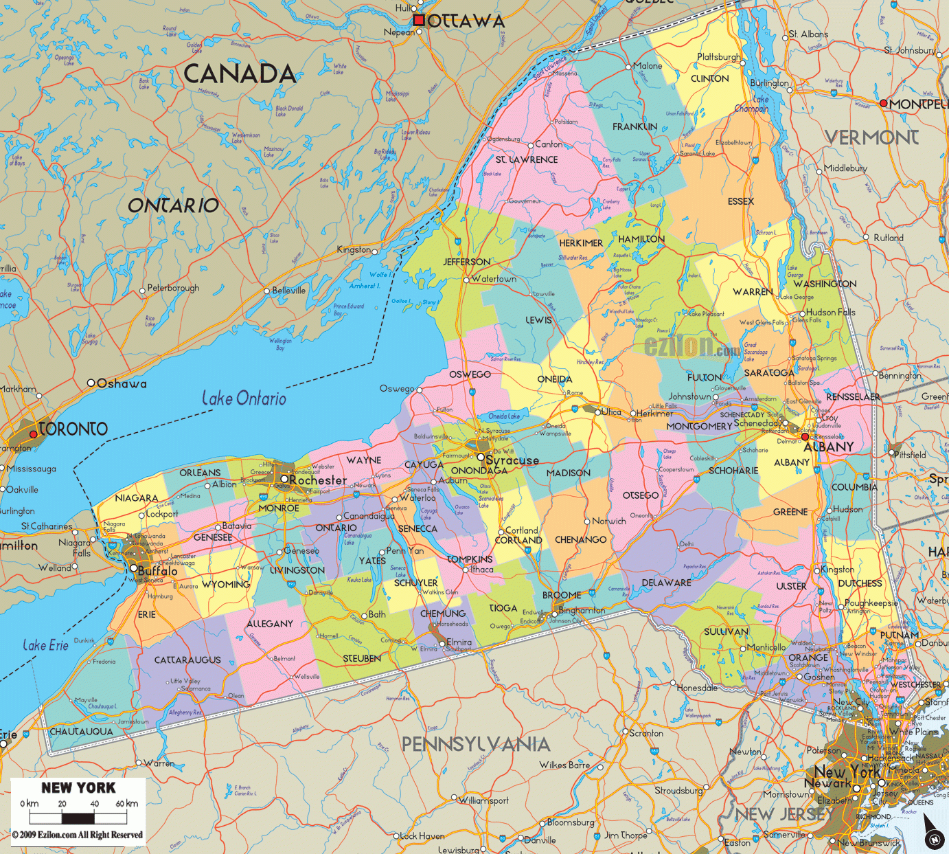 Map Of New York State - New York State Map With Cities, Counties throughout Printable Map of New York State with Cities