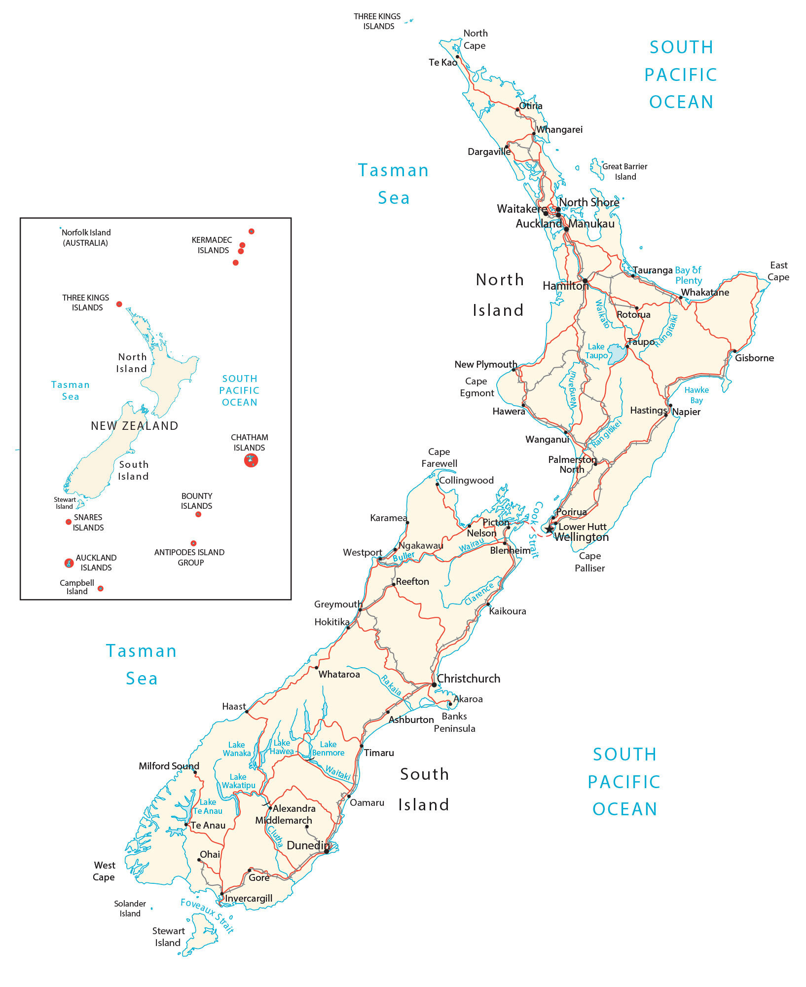 Map Of New Zealand - Cities And Roads - Gis Geography throughout Free Printable Map of New Zealand