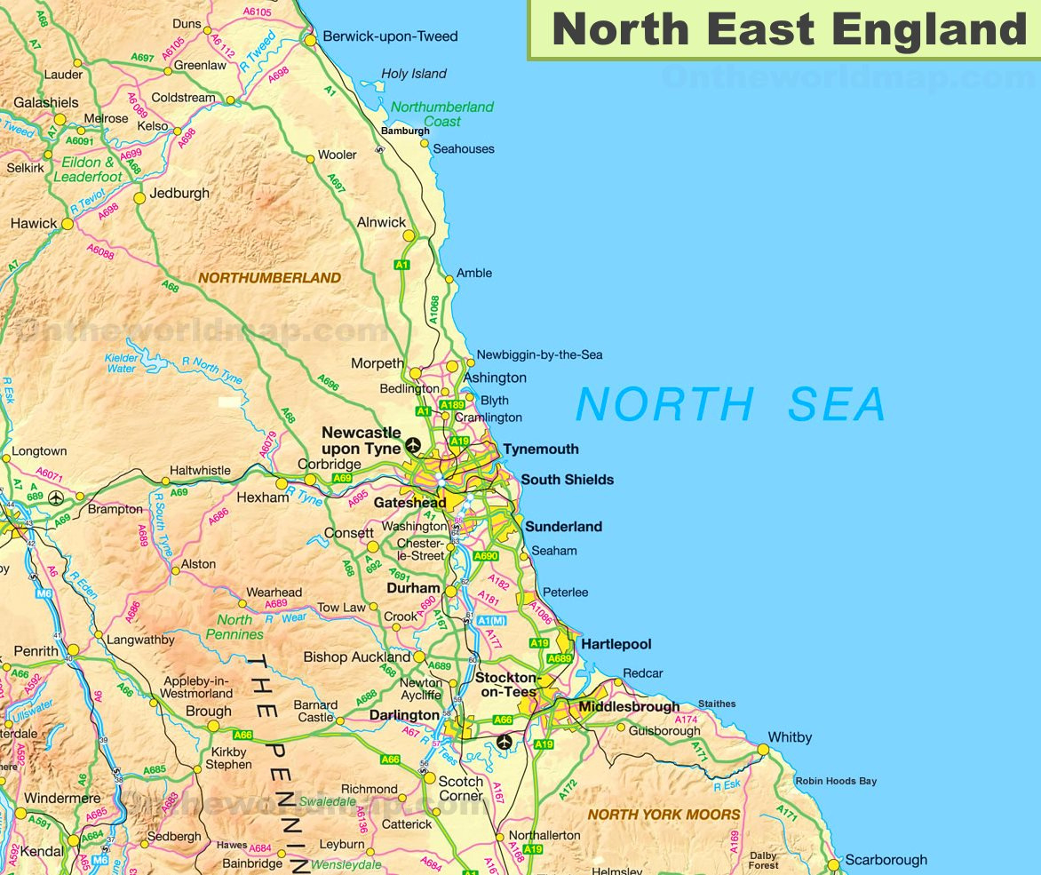 map of north east england ontheworldmap within map of north east england and scotland Map Of North East England - Ontheworldmap within Map Of North East England And Scotland