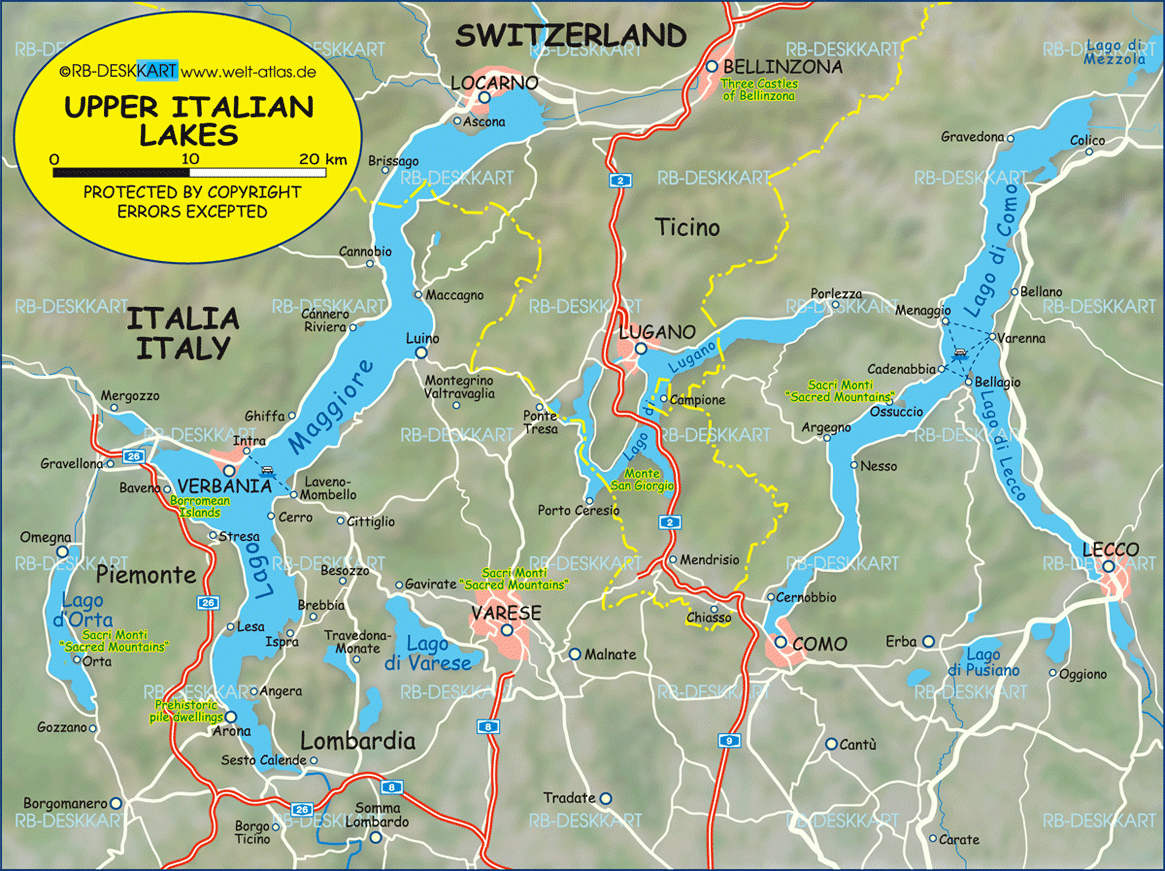 Map Of North Italian Lakes/Upper Italian Lakes (Region In Italy inside Map of Italian Lakes Region