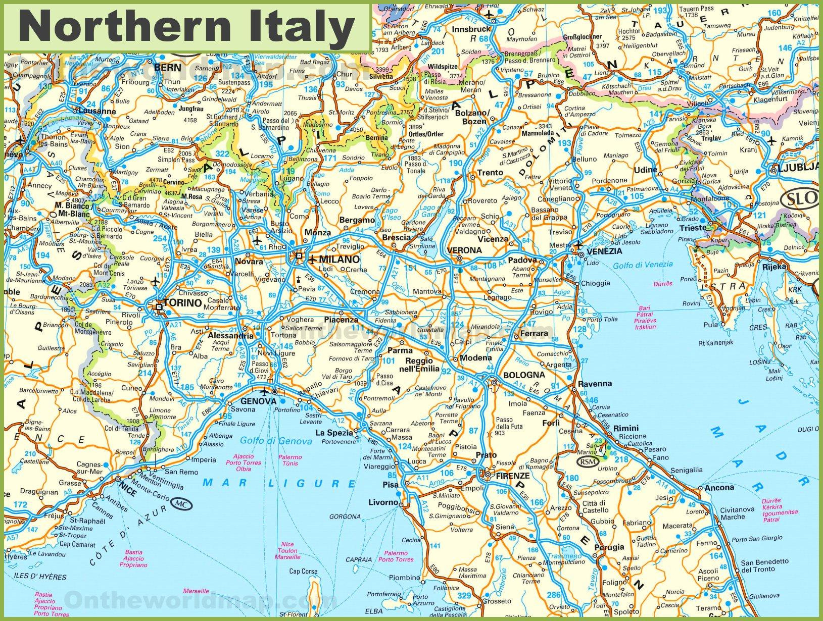 Map Of Northern Italy - Detailed Map Of Northern Italy (Southern in Map of Cities In Northern Italy