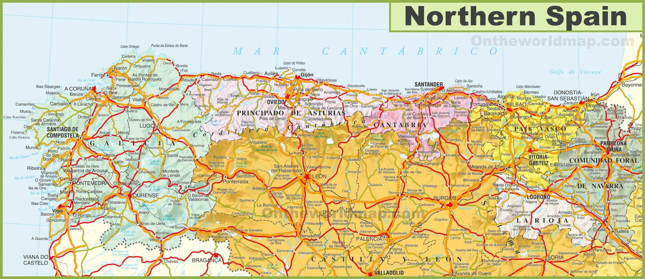 map of northern spain map of northern spain with cities for map of northern spain and portugal Map Of Northern Spain - Map Of Northern Spain With Cities for Map Of Northern Spain And Portugal