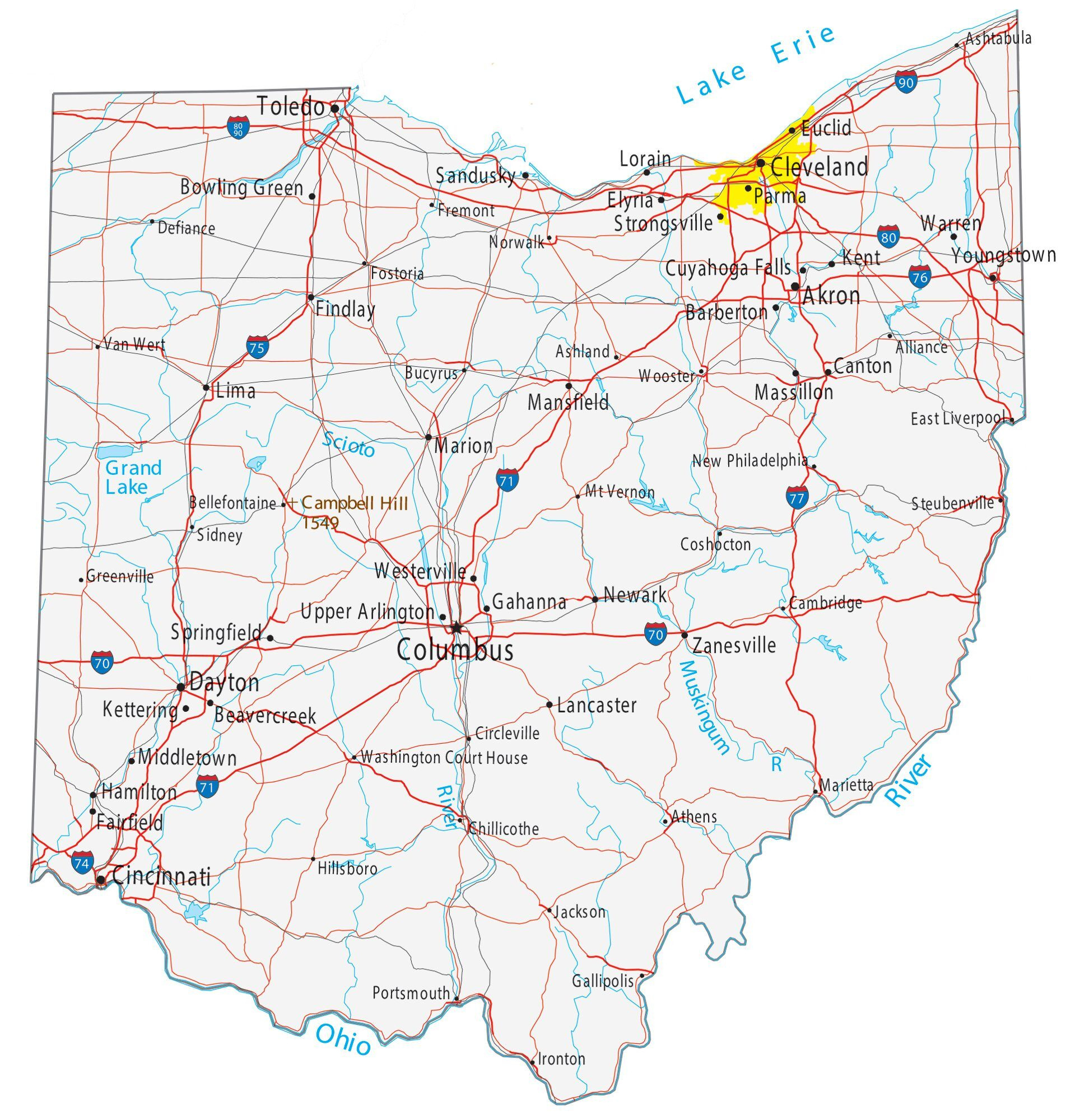 Map Of Ohio - Cities And Roads - Gis Geography in Free Printable Map of Ohio with Cities