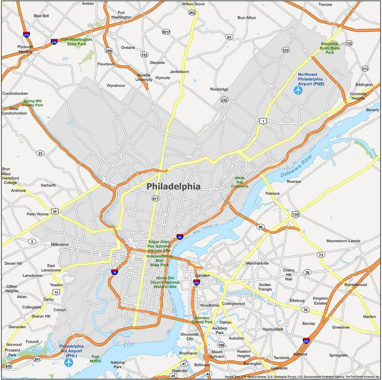 Map Of Philadelphia, Pennsylvania - Gis Geography for Printable Map of Philadelphia