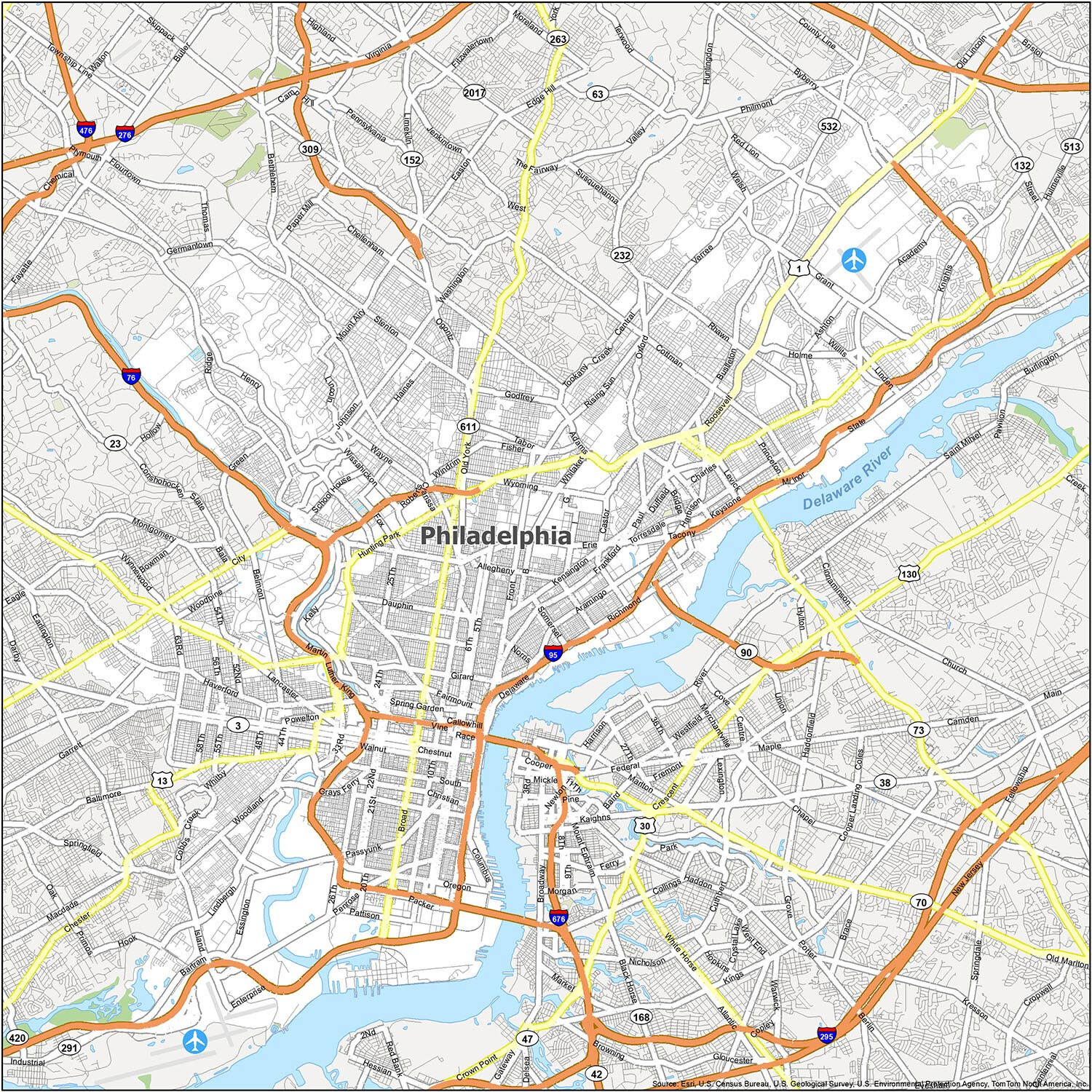 Map Of Philadelphia, Pennsylvania - Gis Geography throughout Printable Map of Philadelphia