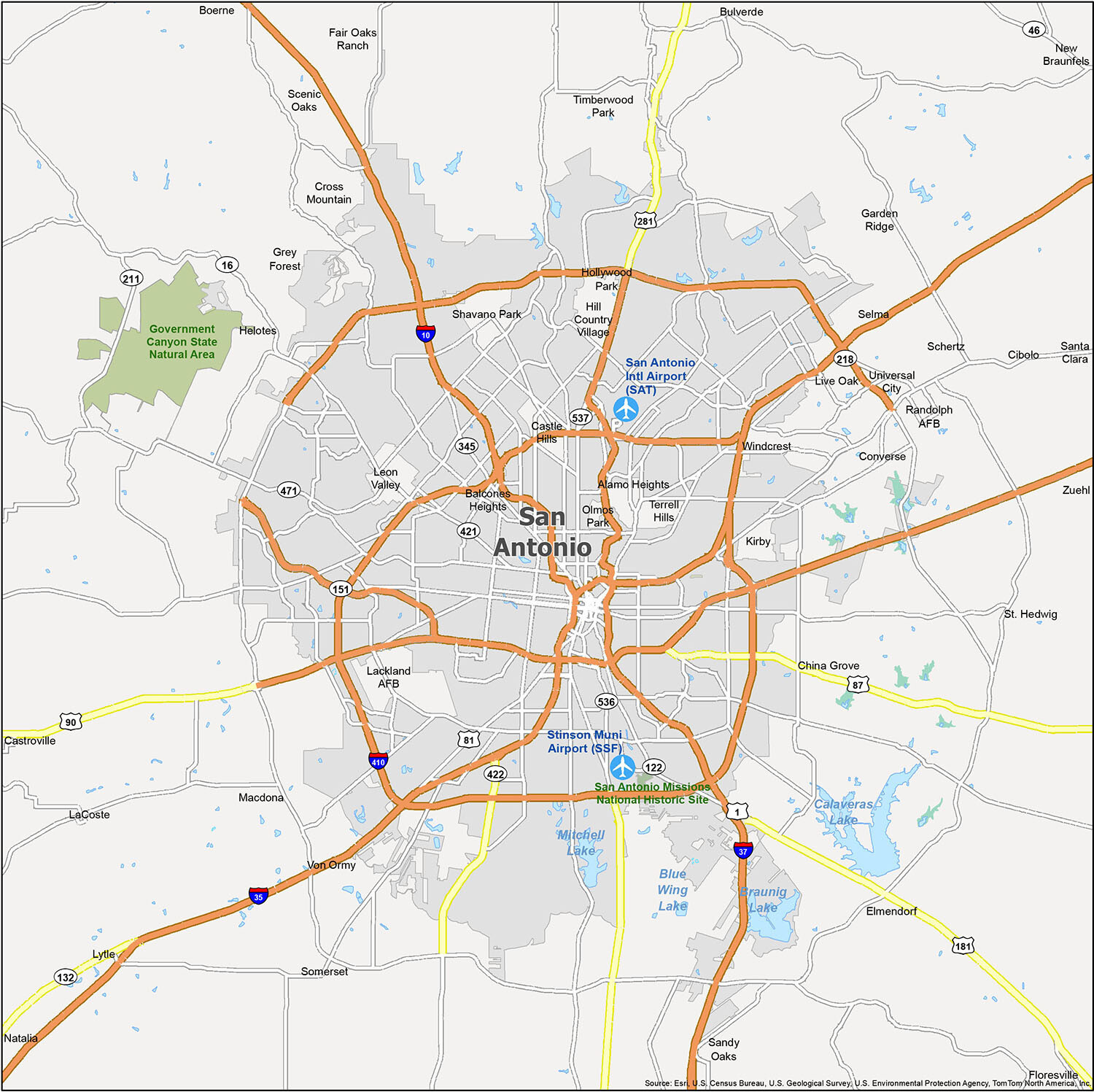 Map Of San Antonio, Texas - Gis Geography inside Printable Map of San Antonio Tx