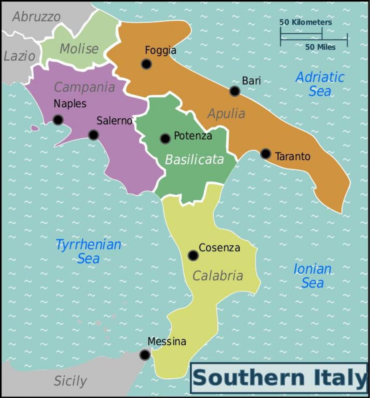 Map Of Southern Italy - Map Of Southern Italy With Cities for Bari on Map of Italy
