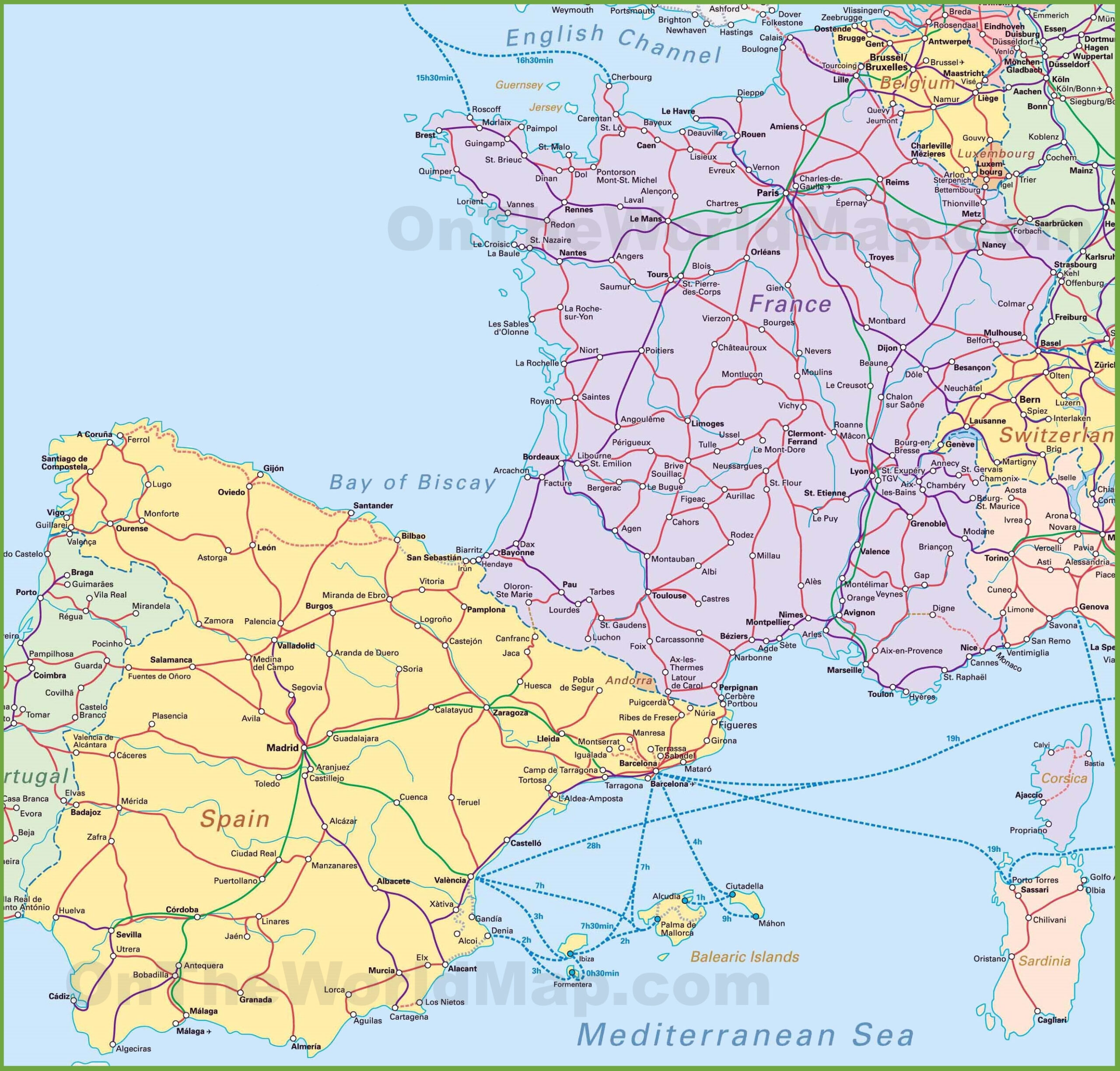 Map Of Spain And France - Ontheworldmap intended for Map Of Spain France And Italy With Cities