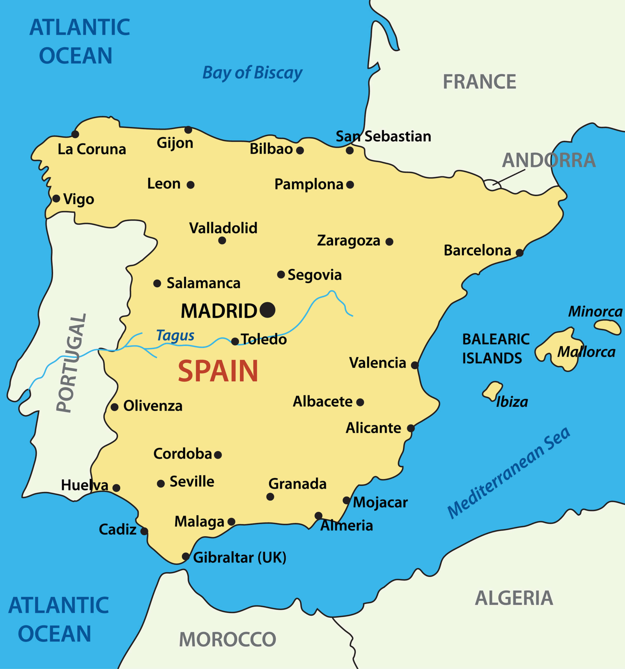Map Of Spain - Guide Of The World with regard to Map Of Spain And Portugal With Major Cities