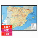 Map Of Spain Portugal Showing Major Citys And Towns Poster   A5 A4 Regarding Map Of Portugal And Spain With Major Cities